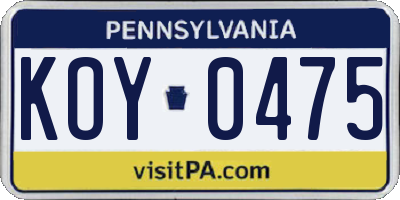 PA license plate KOY0475
