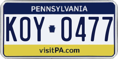 PA license plate KOY0477