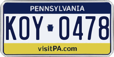 PA license plate KOY0478