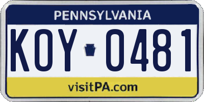 PA license plate KOY0481