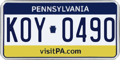 PA license plate KOY0490