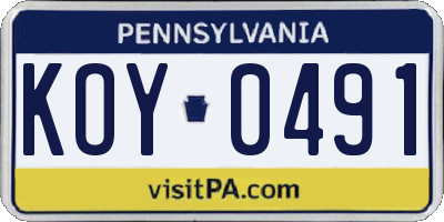 PA license plate KOY0491
