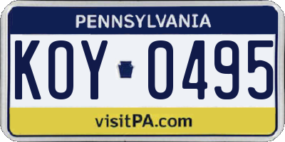 PA license plate KOY0495