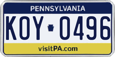 PA license plate KOY0496