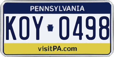 PA license plate KOY0498