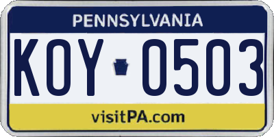PA license plate KOY0503