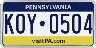 PA license plate KOY0504