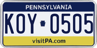 PA license plate KOY0505