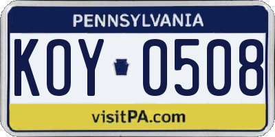 PA license plate KOY0508