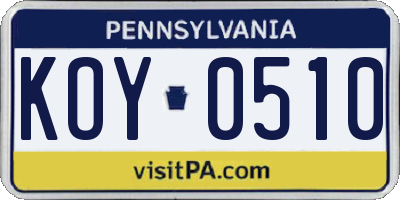 PA license plate KOY0510