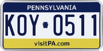 PA license plate KOY0511