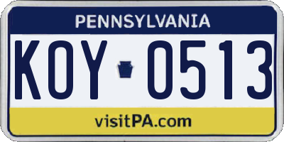 PA license plate KOY0513