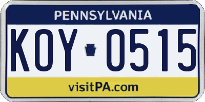 PA license plate KOY0515