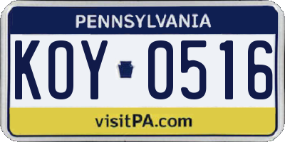 PA license plate KOY0516