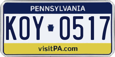 PA license plate KOY0517
