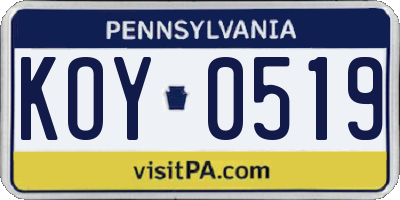 PA license plate KOY0519