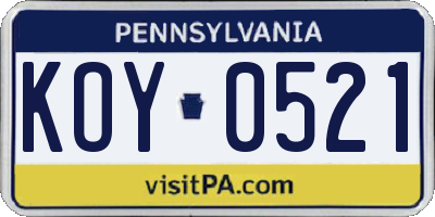 PA license plate KOY0521
