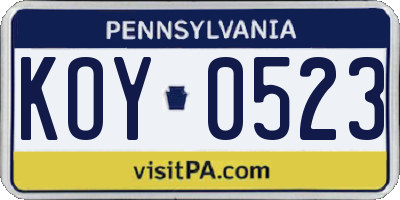 PA license plate KOY0523