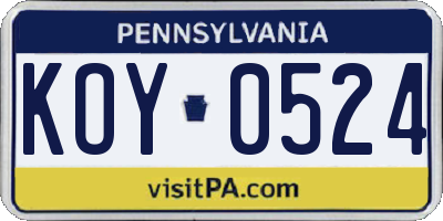 PA license plate KOY0524