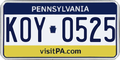PA license plate KOY0525