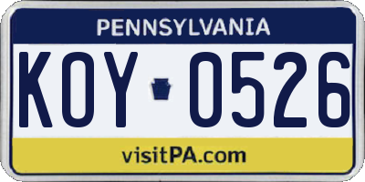 PA license plate KOY0526
