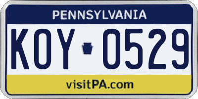 PA license plate KOY0529