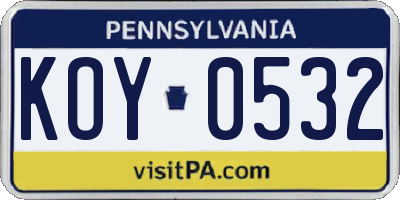 PA license plate KOY0532