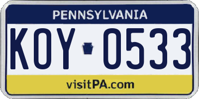 PA license plate KOY0533