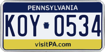PA license plate KOY0534