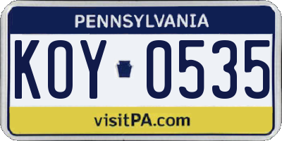 PA license plate KOY0535