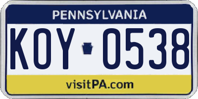 PA license plate KOY0538