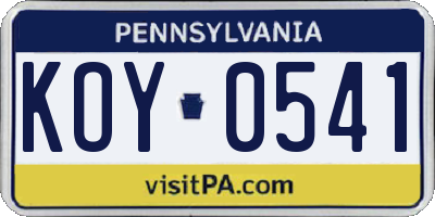 PA license plate KOY0541