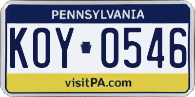 PA license plate KOY0546