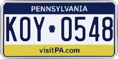 PA license plate KOY0548