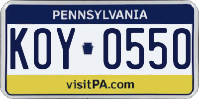 PA license plate KOY0550
