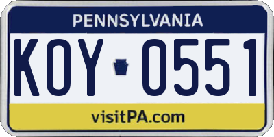 PA license plate KOY0551