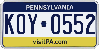 PA license plate KOY0552