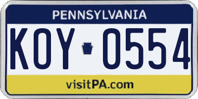 PA license plate KOY0554