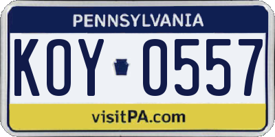PA license plate KOY0557