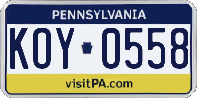 PA license plate KOY0558