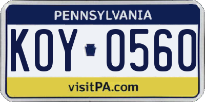PA license plate KOY0560