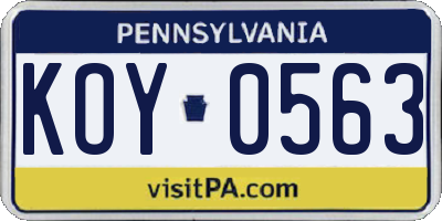 PA license plate KOY0563
