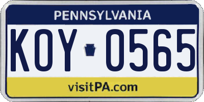 PA license plate KOY0565