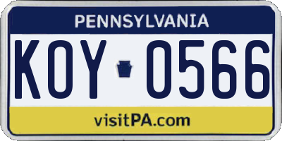 PA license plate KOY0566