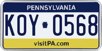 PA license plate KOY0568