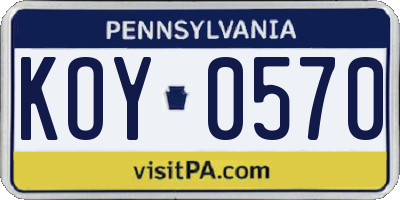 PA license plate KOY0570