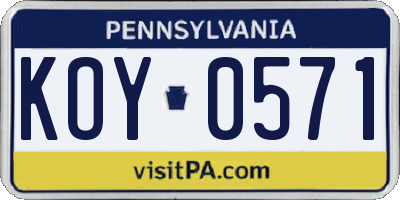 PA license plate KOY0571