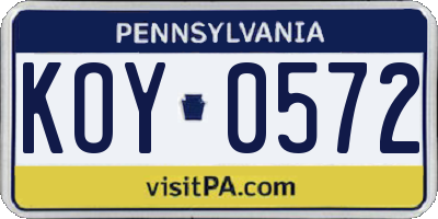 PA license plate KOY0572