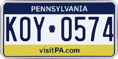 PA license plate KOY0574