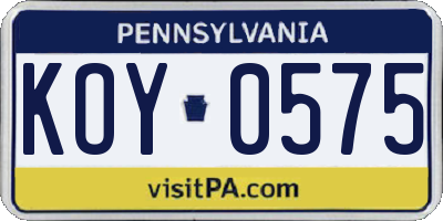 PA license plate KOY0575